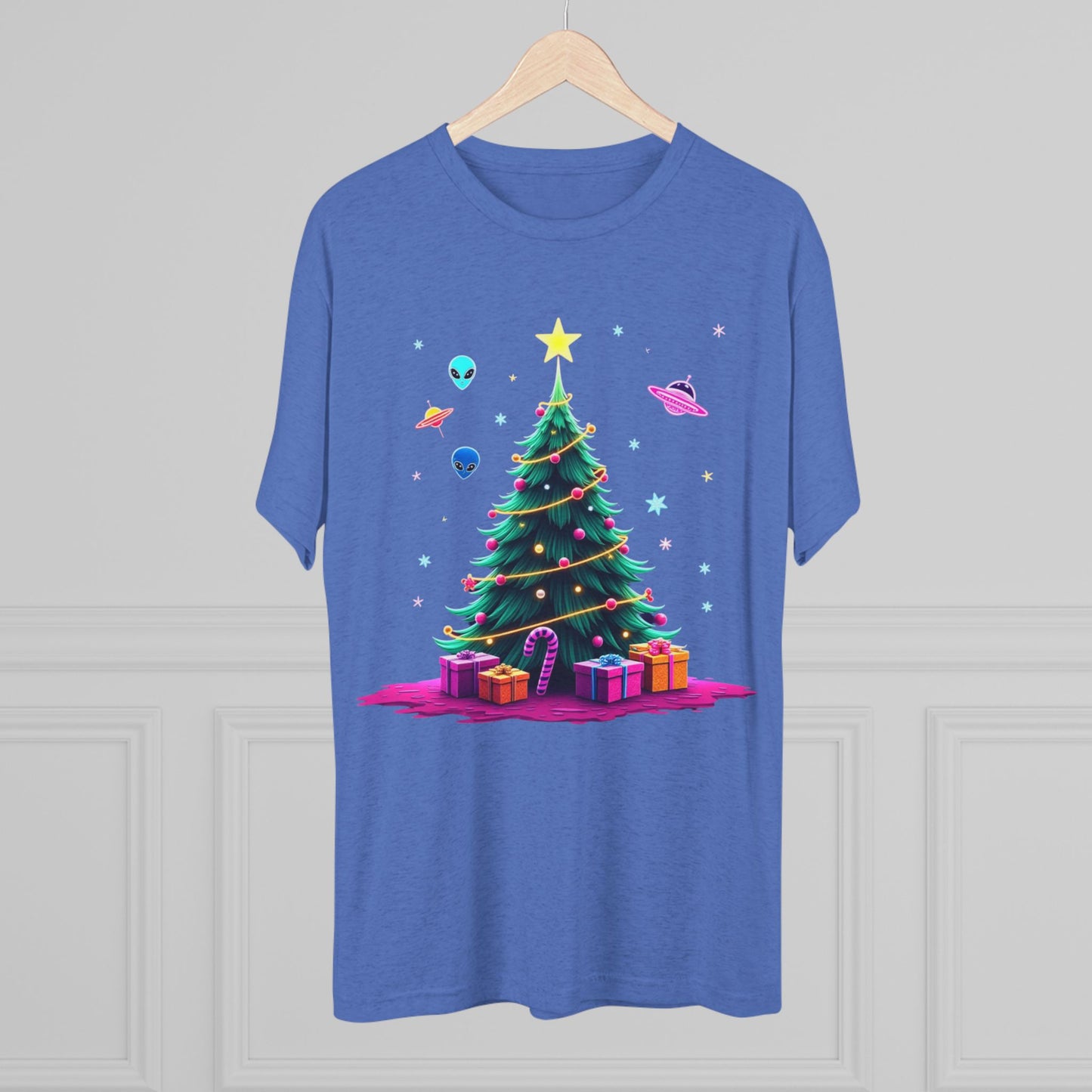 Alien visitors Christmas tree, Unisex Tri-Blend Crew Tee