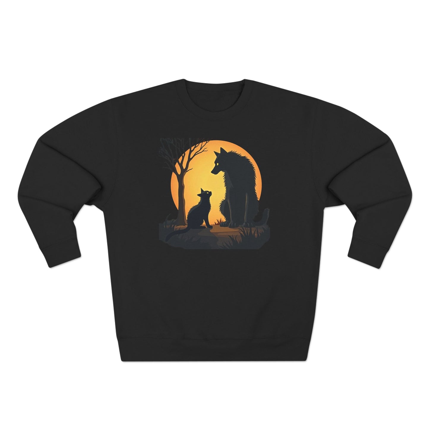 Wolf and Cat Sunset Crewneck Sweatshirt