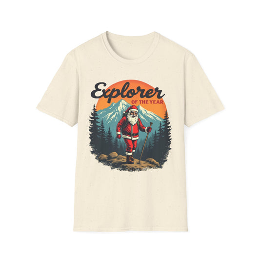 Explorer of the Year T-Shirt — Santa Hiker Vintage Outdoor Christmas Tee