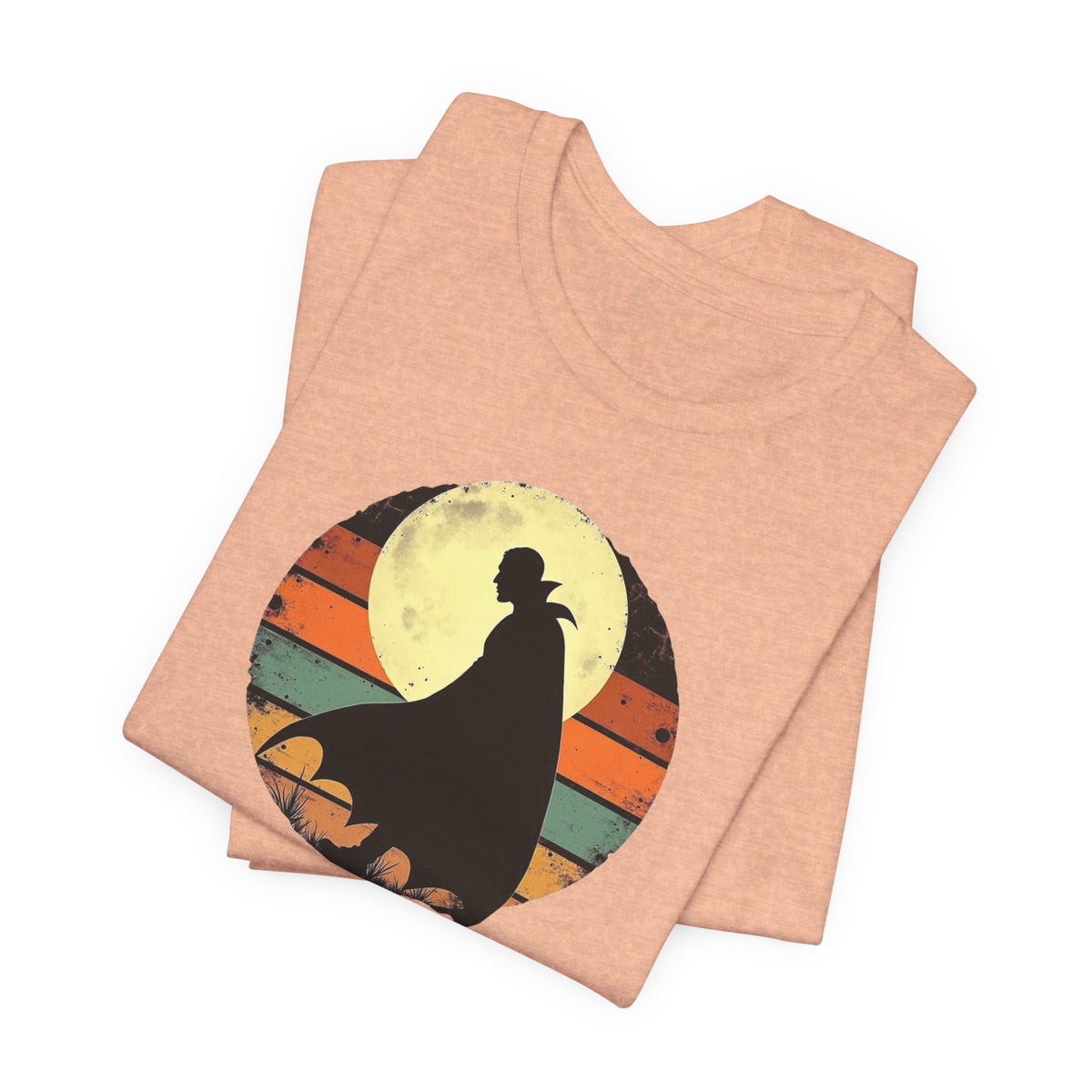 Vampire Silhouette Moon Tee — Retro Sunset Gothic Halloween T-Shirt