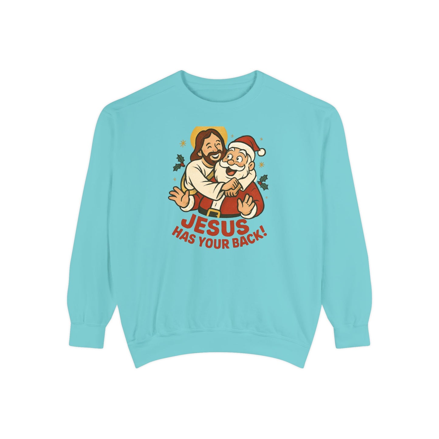 Christian Sweatshirt Jesus Santa Holidays Back Support