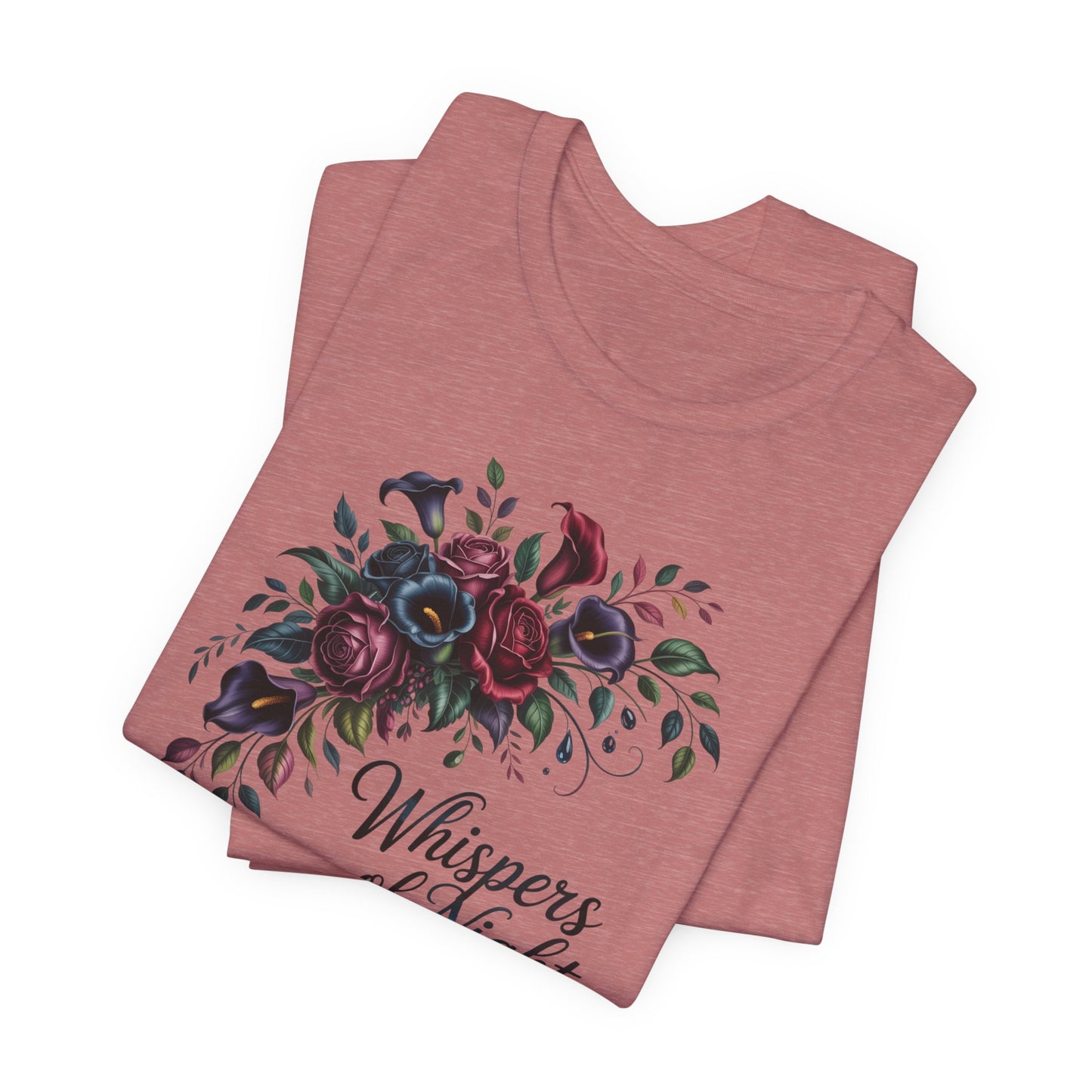 Whispers of Night Floral Tee — Dark Rose Bouquet Graphic T-Shirt