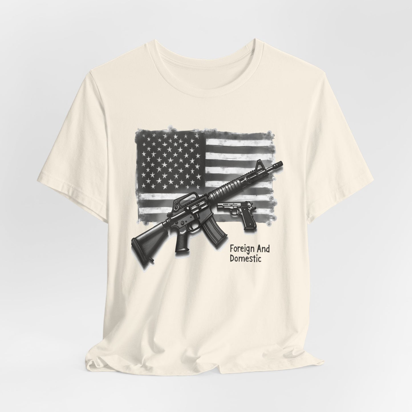 Patriotic 2nd Amendment Tee – “Foreign and Domestic” American Flag T-Shirt