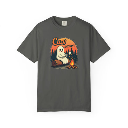 Cozy Season Ghost Tee — Campfire Autumn Graphic T-Shirt