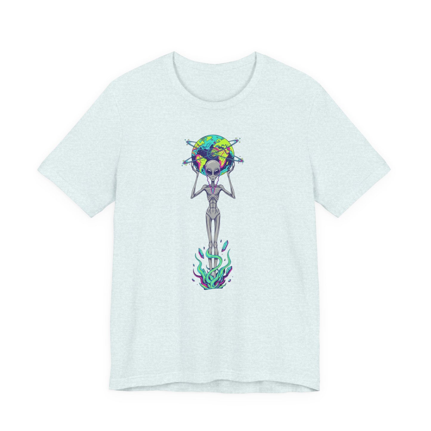 Alien Holding Earth Graphic Tee — Cosmic Sci‑Fi Alien Shirt