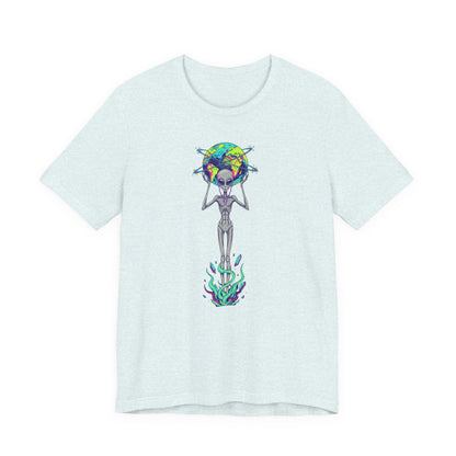 Alien Holding Earth Graphic Tee — Cosmic Sci‑Fi Alien Shirt