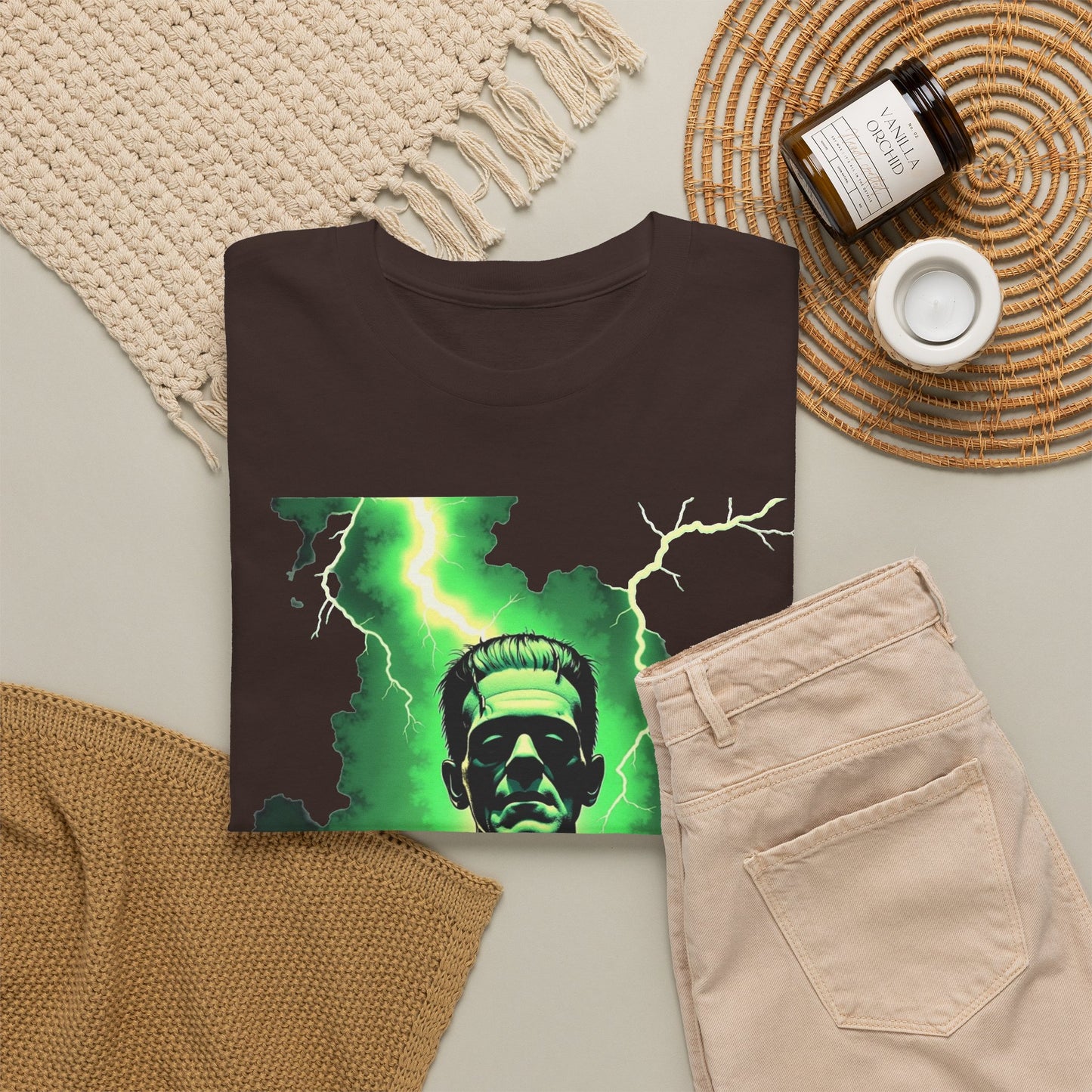 O.G. Frankenstein Lightning Tee – Neon Green Monster Graphic T-Shirt