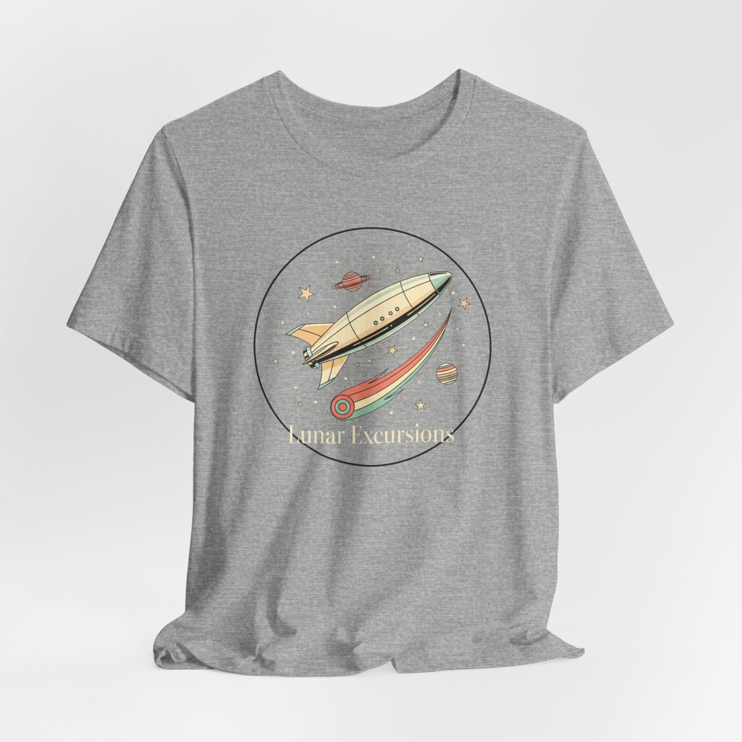 Lunar Excursion Rocket T‑Shirt — Retro Space Graphic Tee