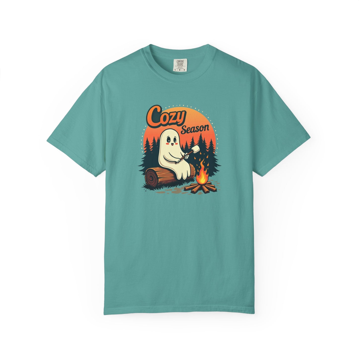 Cozy Season Ghost Tee — Campfire Autumn Graphic T-Shirt