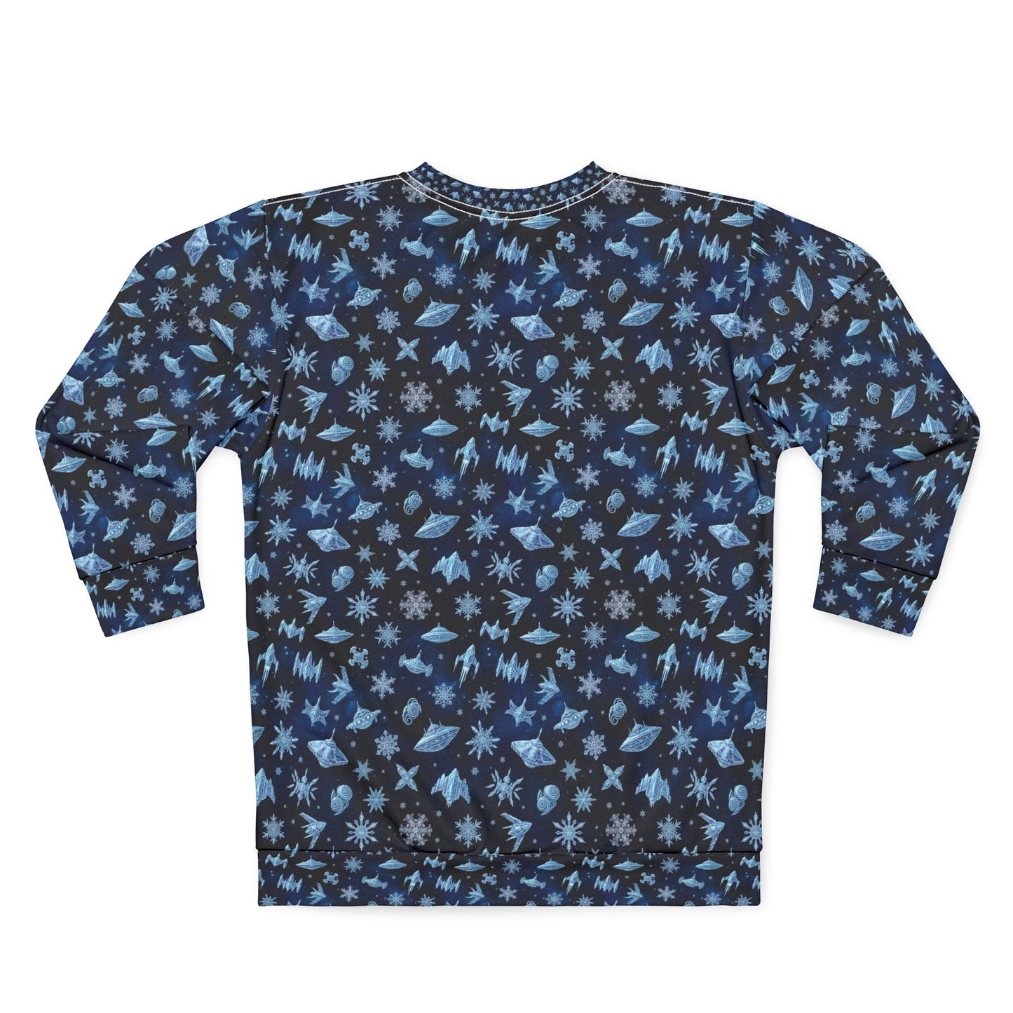 Galaxy Snowfall Ugly Sweatshirt — Blue Space Snowflake All-Over Print