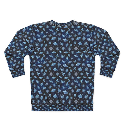 Galaxy Snowfall Ugly Sweatshirt — Blue Space Snowflake All-Over Print
