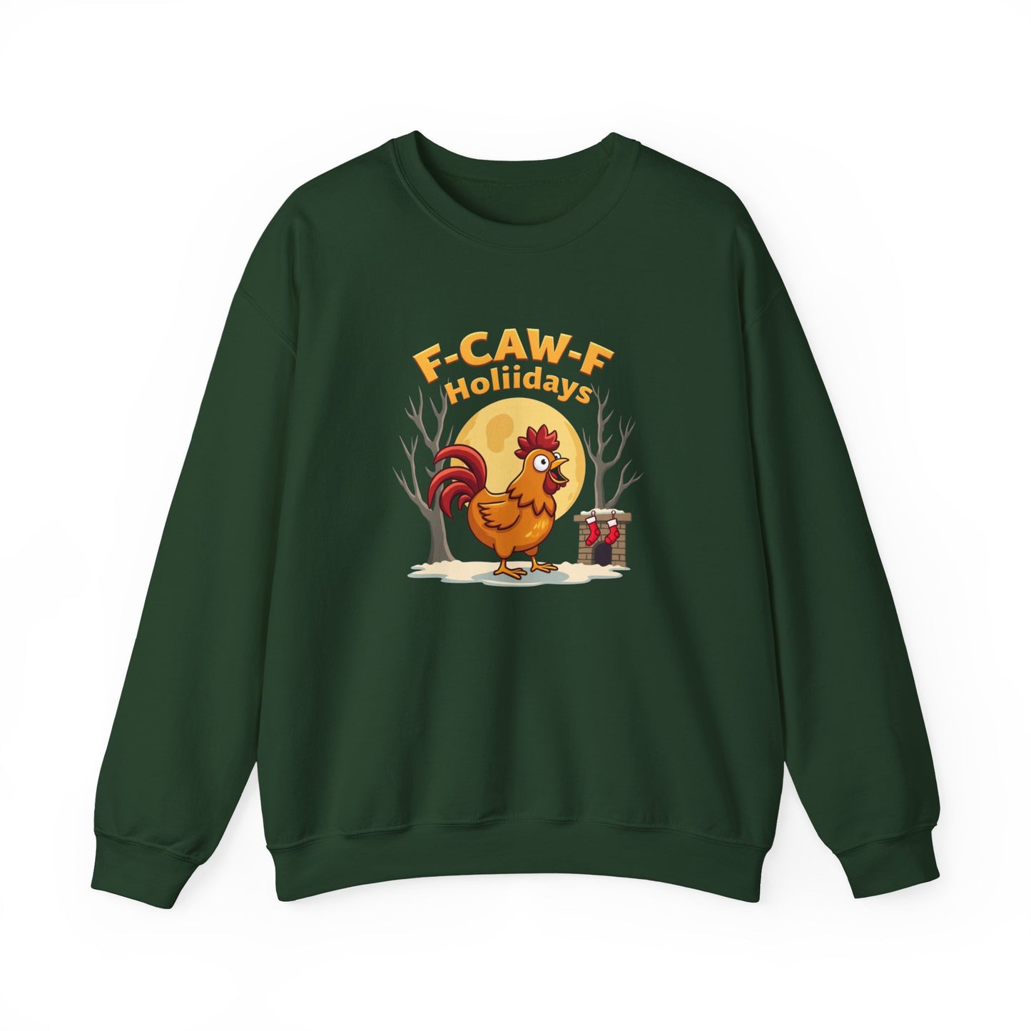 Rooster F-Caw-f Holiday sweater, Unisex Heavy Blend™ Crewneck Sweatshirt