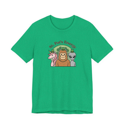 St. Pat’s Energy T‑Shirt — Unicorn, Bigfoot & Alien St. Patrick’s Day Tee