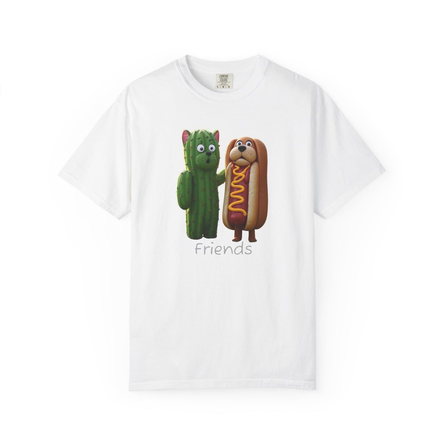 Friends Cactus and Hot Dog, Cartoon T-Shirt, Cute Tee for Kids and Adults, Humorous Gift for Food Lovers, Summer Casual Wear, Birthday Gift