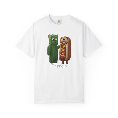 Friends Cactus and Hot Dog, Cartoon T-Shirt, Cute Tee for Kids and Adults, Humorous Gift for Food Lovers, Summer Casual Wear, Birthday Gift