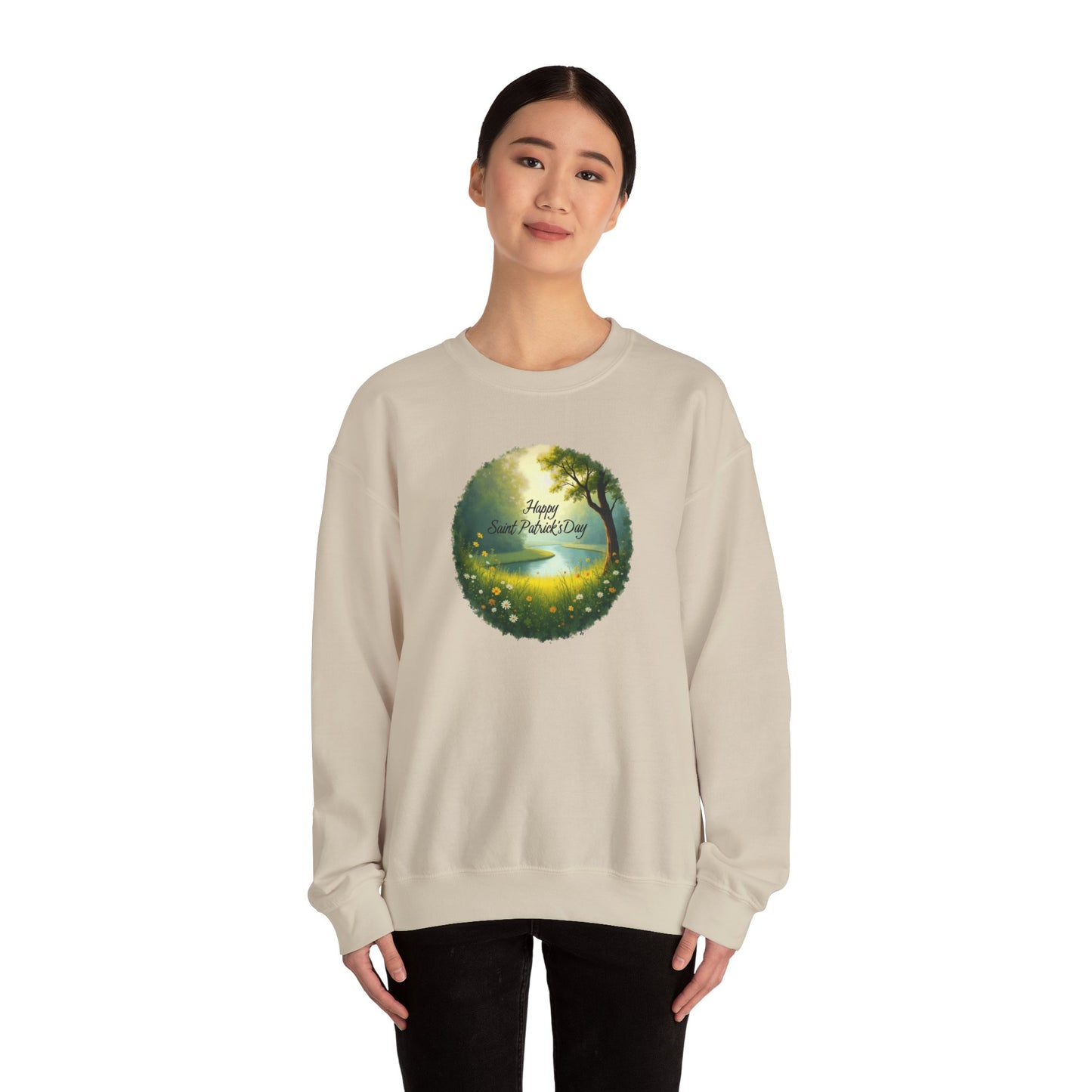 Saint Patrick’s Day Crewneck Sweatshirt — "Happy Earth Day" Nature Graphic