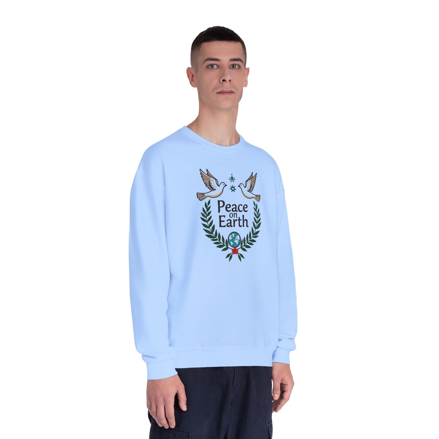 Peace on Earth Crewneck Sweatshirt — Holiday Dove & Laurel Graphic