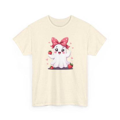 Cute Ghost Strawberry Unisex Tee, Perfect for Halloween, Gift, Casual Wear, Festival Shirt, Summer Vibes, Kawaii Apparel