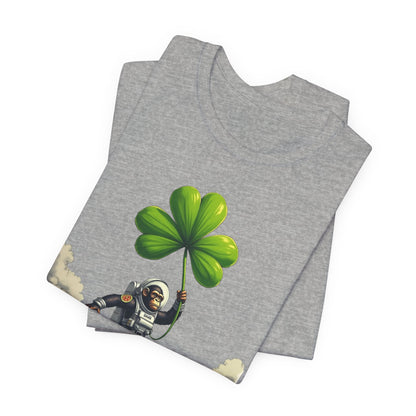 Astronaut Chimp T-Shirt — Floating in Clouds with Shamrock