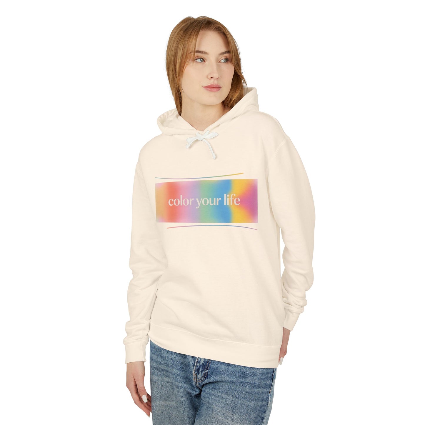 Color Your Life Hoodie — Pastel Rainbow Graphic Hooded Sweatshirt