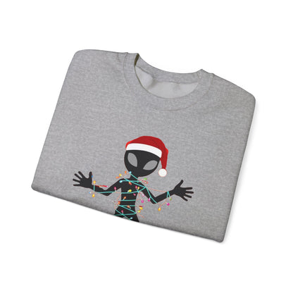 Alien Wrapped in Christmas Lights Sweatshirt — Holiday Ugly Sweater Tee