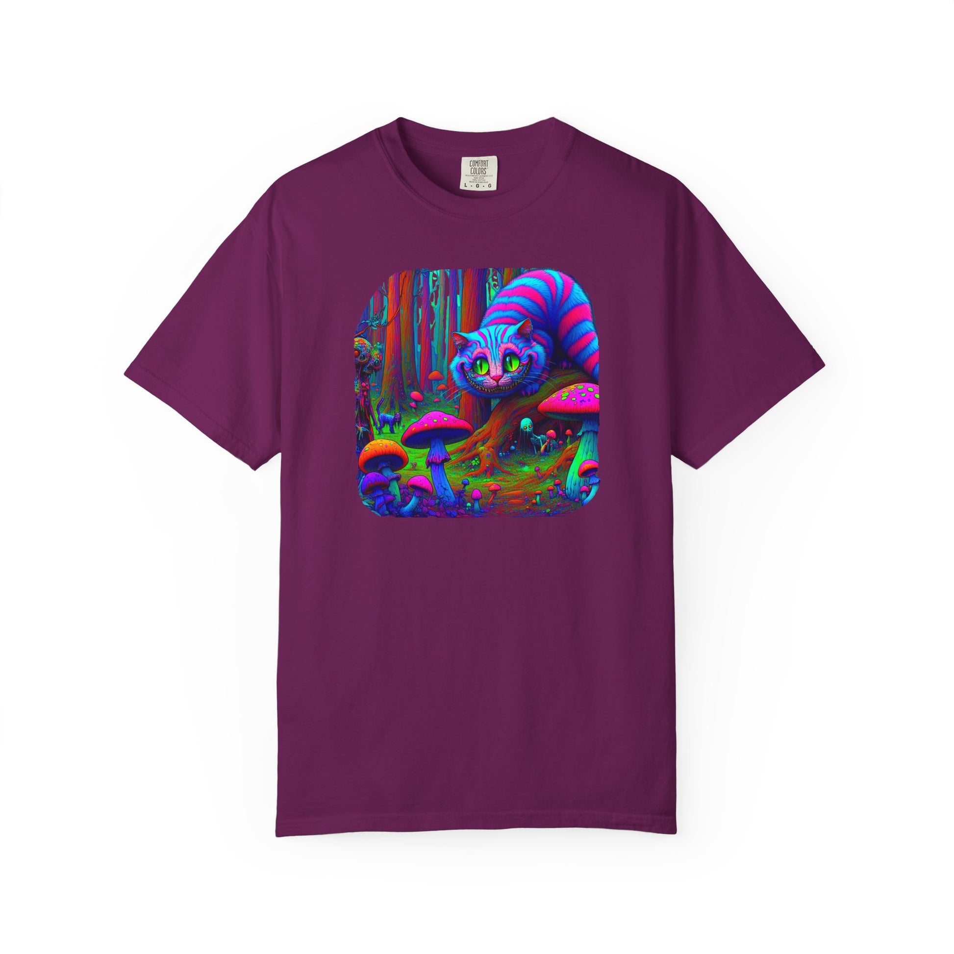 Curious Cat with mushrooms, Unisex Garment-Dyed T-shirt - Psychonaut Swag