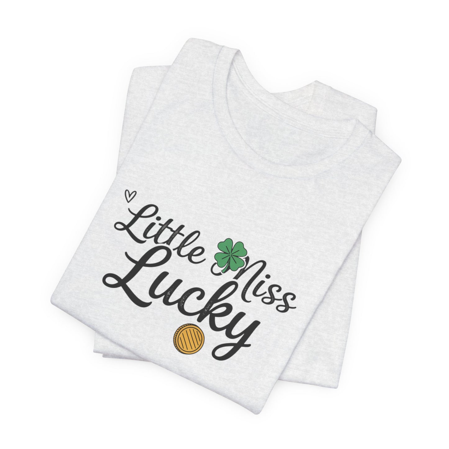 Little Miss Lucky T-Shirt — St. Patrick’s Day Girls’ Tee with Shamrock & Gold Coin