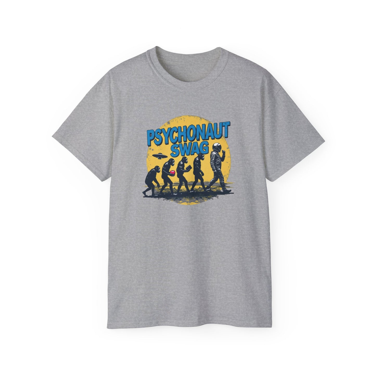 Psychonaut Evolution of Man Sunset, Unisex Tee, Retro Graphic T-Shirt, Music Festival Attire, Gift for Gamers, Casual Streetwear