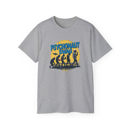 Psychonaut Evolution of Man Sunset, Unisex Tee, Retro Graphic T-Shirt, Music Festival Attire, Gift for Gamers, Casual Streetwear