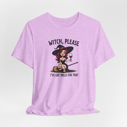 Witch, Please Tee — Cute Pinup Witch Graphic T‑Shirt ("I’ve Got Spells For That")