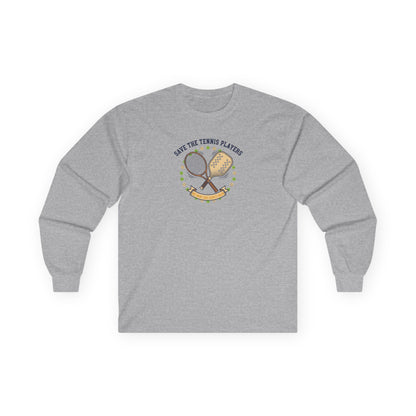 Save the Tennis Players Long Sleeve Tee — Vintage Tennis Racket Graphic