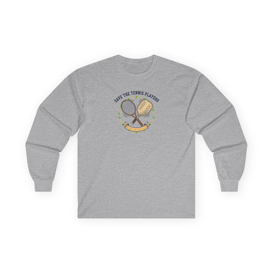 Save the Tennis Players Long Sleeve Tee — Vintage Tennis Racket Graphic