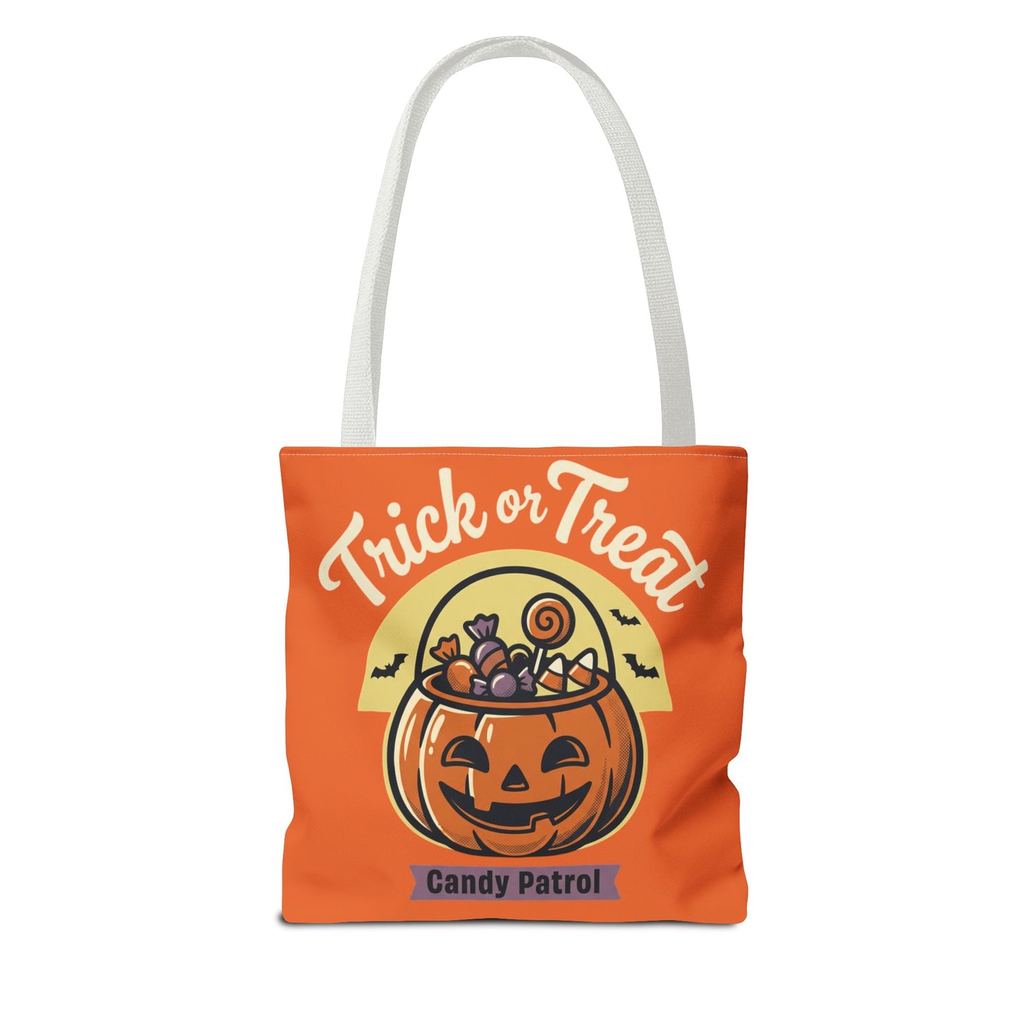 Halloween Trick or Treat Tote Bag — "Candy Patrol" Pumpkin Candy Bucket Design