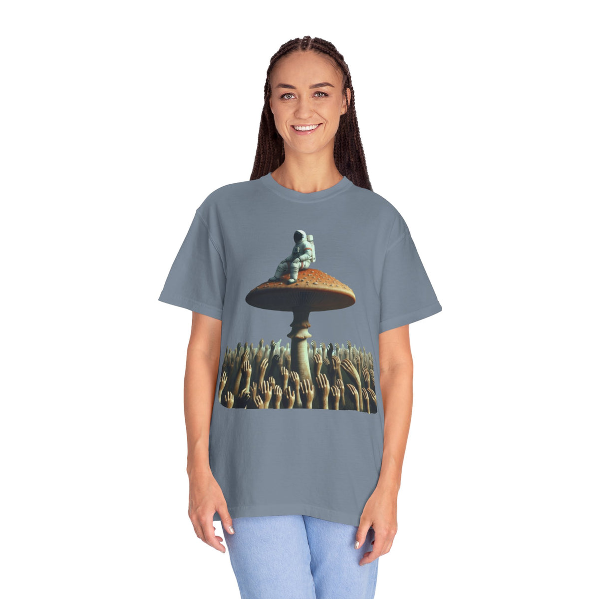 Astronaut on Mushroom, T-Shirt Psychedelic Explorer Unisex Faded Shirt