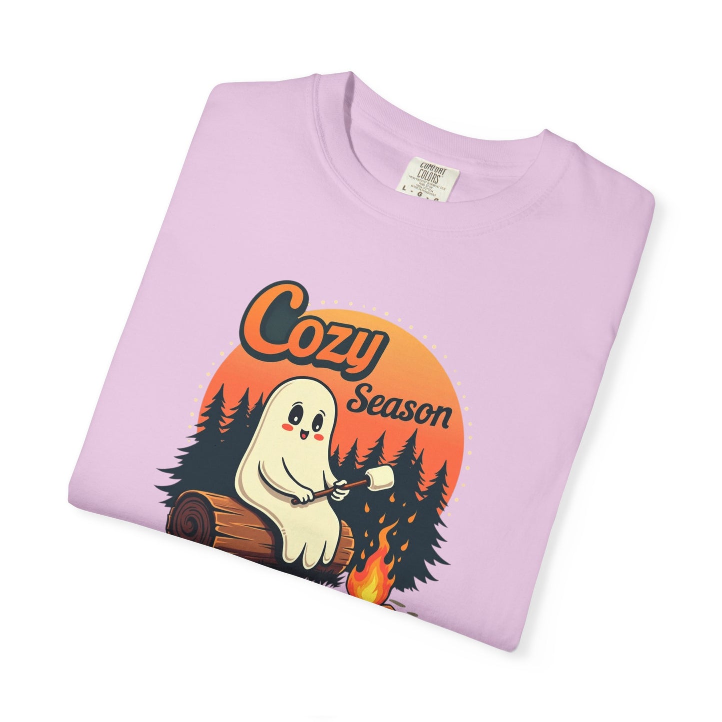 Cozy Season Ghost Tee — Campfire Autumn Graphic T-Shirt