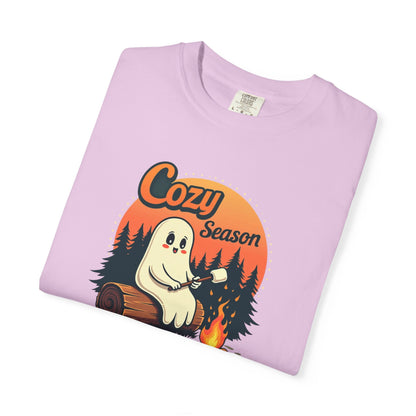Cozy Season Ghost Tee — Campfire Autumn Graphic T-Shirt