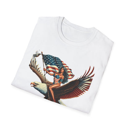 Patriot Riding Eagle, Graphic Tee - Unisex T-Shirt, Eagle Design, 4th of July Shirt, Independence Day Apparel, Festival Wear, Gift for Patriots - Psychonaut Swag