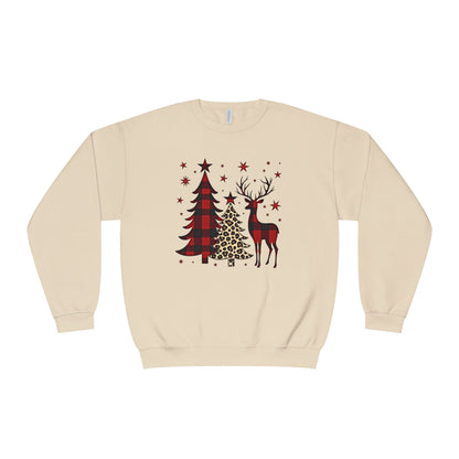 Christmas Buffalo Plaid Trees & Reindeer Crewneck Sweatshirt