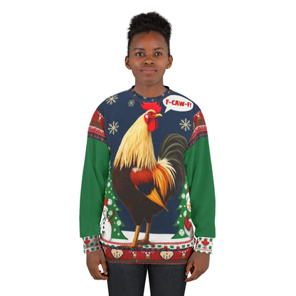 Rooster Christmas Sweatshirt — Funny "F-CAW-F!" Holiday Pullover