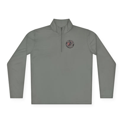 Sports Massage, Quarter-Zip Pullover — Vintage Fishing Badge Logo