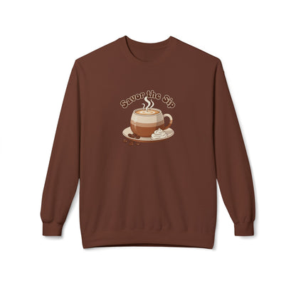 Coffee Crewneck Sweatshirt — "Savor the Sip" Cozy Coffee Lover Pullover