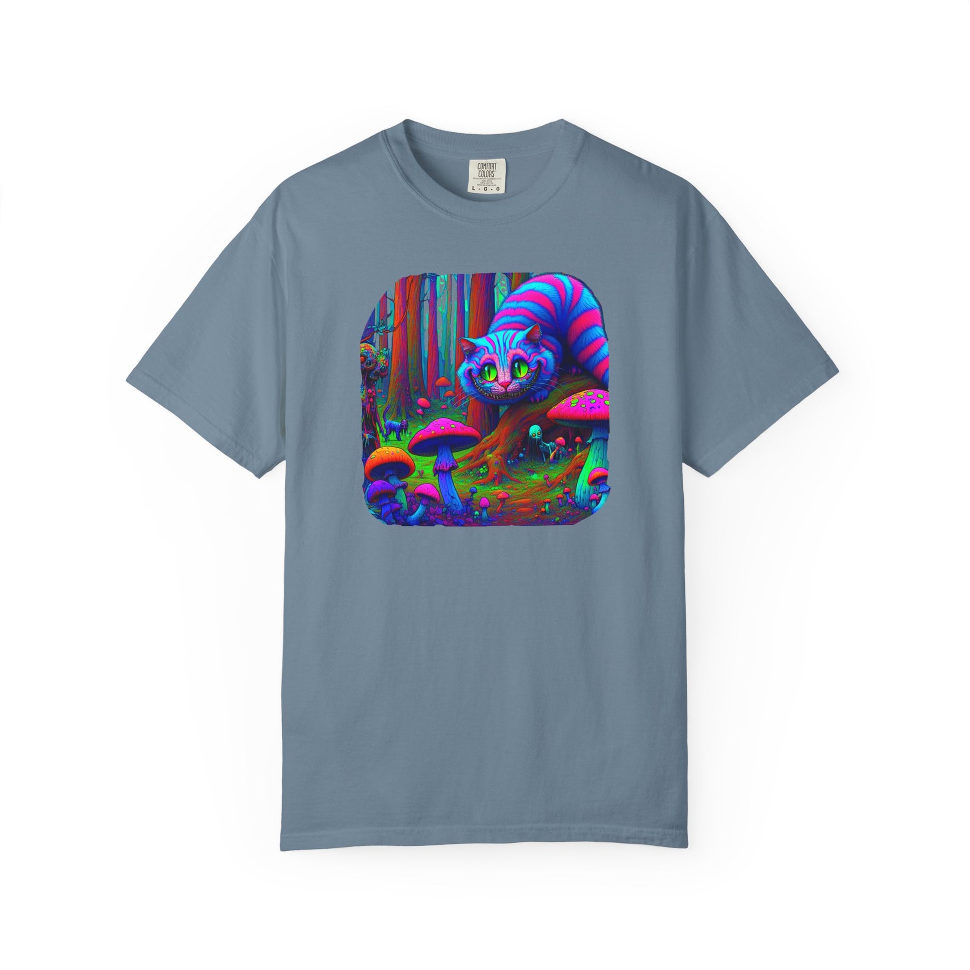 Curious Cat with mushrooms, Unisex Garment-Dyed T-shirt - Psychonaut Swag