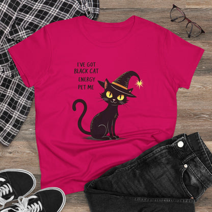 Black Cat Energy Tee — Cute Witchy Women's T-Shirt ("I've Got Black Cat Energy — Pet Me")
