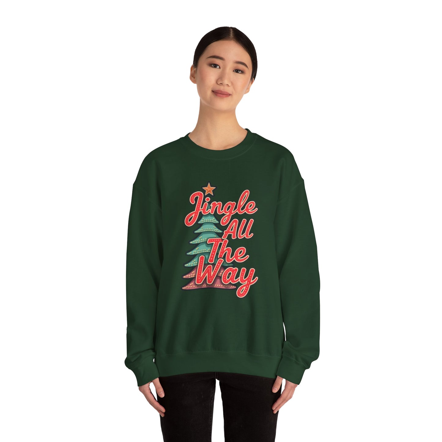Christmas Sweatshirt — "Jingle All The Way" Retro Tree Holiday Crewneck