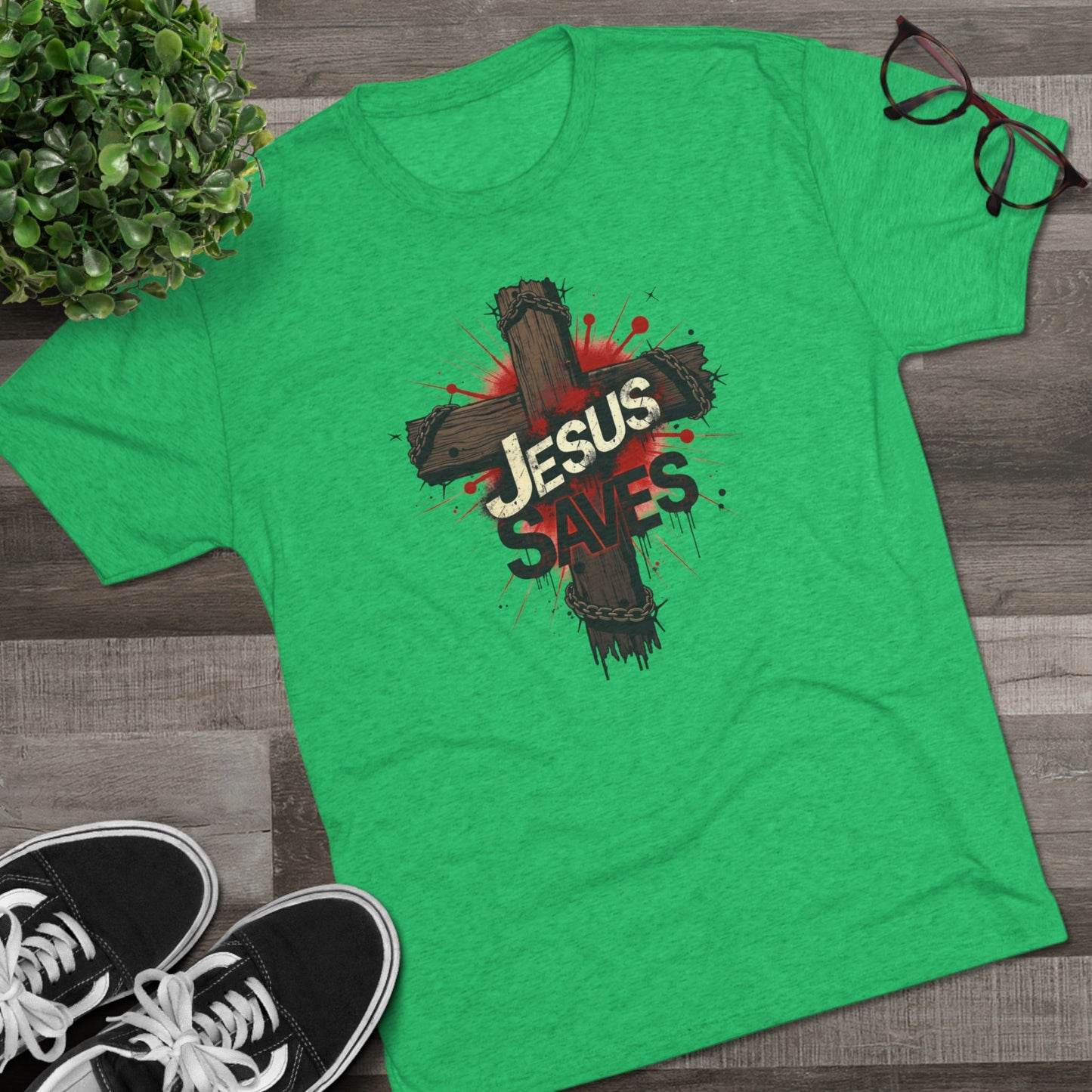 Jesus Saves Cross Tee — Christian Faith Graphic T-Shirt