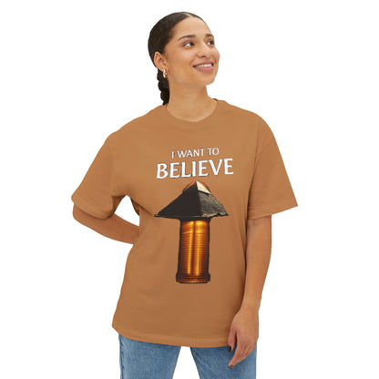 I Want to Believe Pyramid Tee, Unisex Tee, Oversized T-Shirt, UFO Humor Shirt, Gift for Sci-Fi Lovers, Casual Graphic Top - Psychonaut Swag