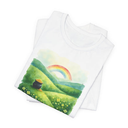 Rainbow with pot of gold, Unisex Jersey Short Sleeve Tee