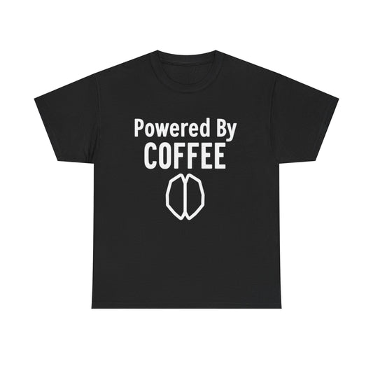 Powered By Coffee Unisex Heavy Cotton Tee, Funny Coffee Lover Shirt, Gift for Barista, Casual Wear, Perfect for Birthdays, Everyday Use - Psychonaut Swag
