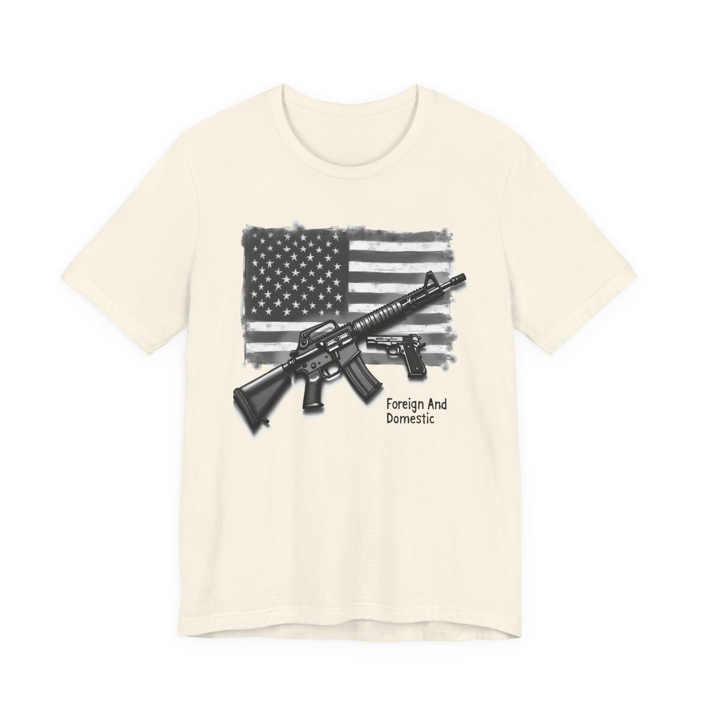 Patriotic 2nd Amendment Tee – “Foreign and Domestic” American Flag T-Shirt