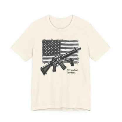 Patriotic 2nd Amendment Tee – “Foreign and Domestic” American Flag T-Shirt